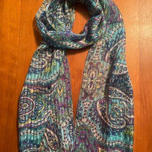 ECHO 100% Silk Multi-color Paisley pattern Oblong Scarf; 10"W x 60"L